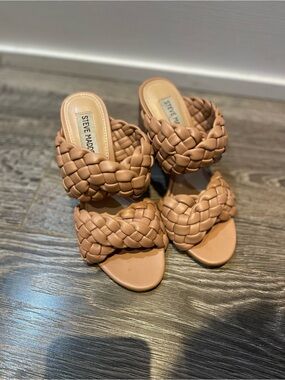 Steve Madden Braided Two-Band Tan Heeled Sandals
